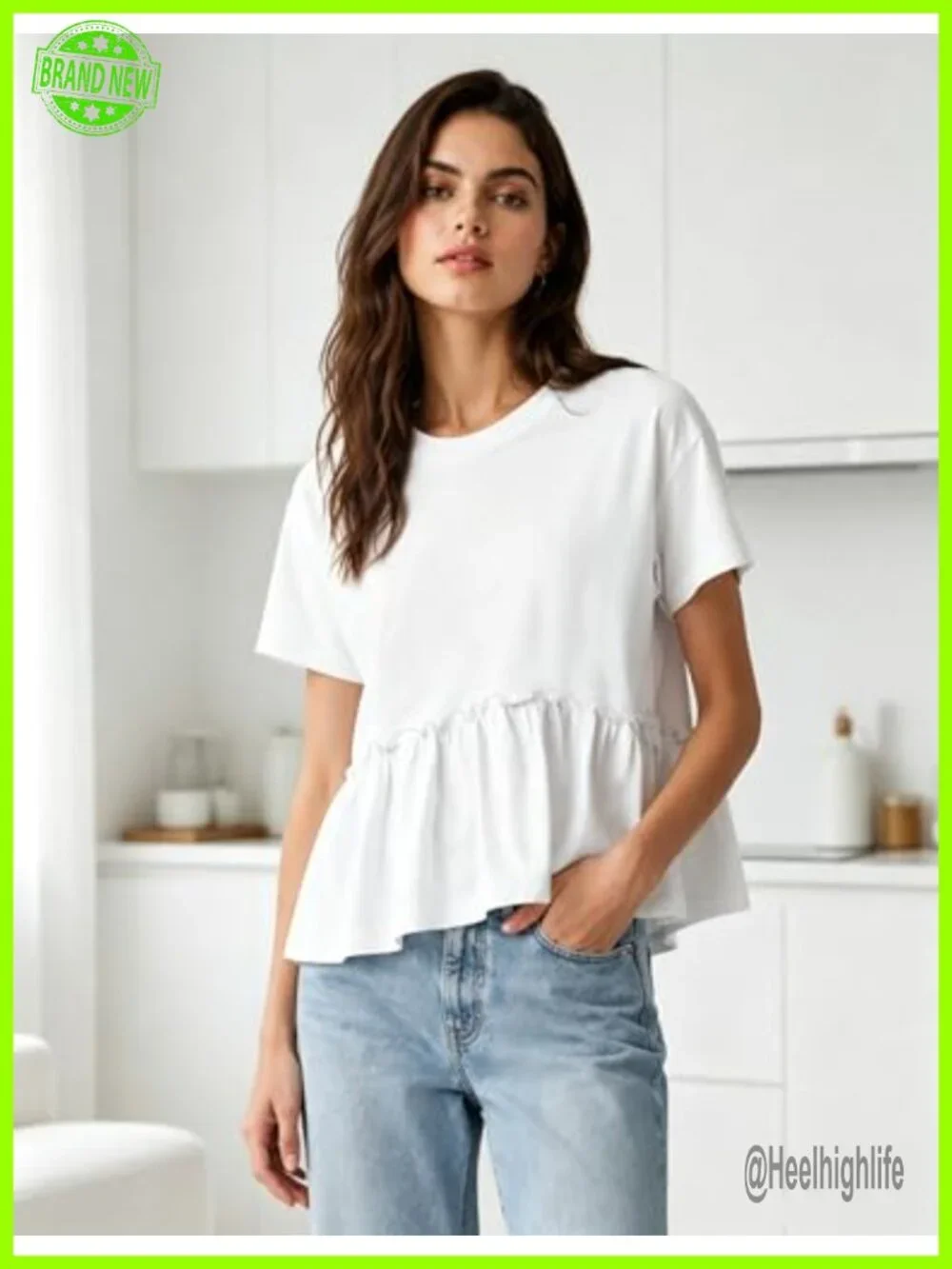 Womens Cropped Peplum T-Shirt Short Sleeve Ruffle Babydoll Top